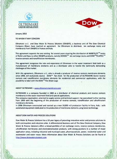 意大利OLTREMARE公司與陶氏公司的協(xié)議書(shū)